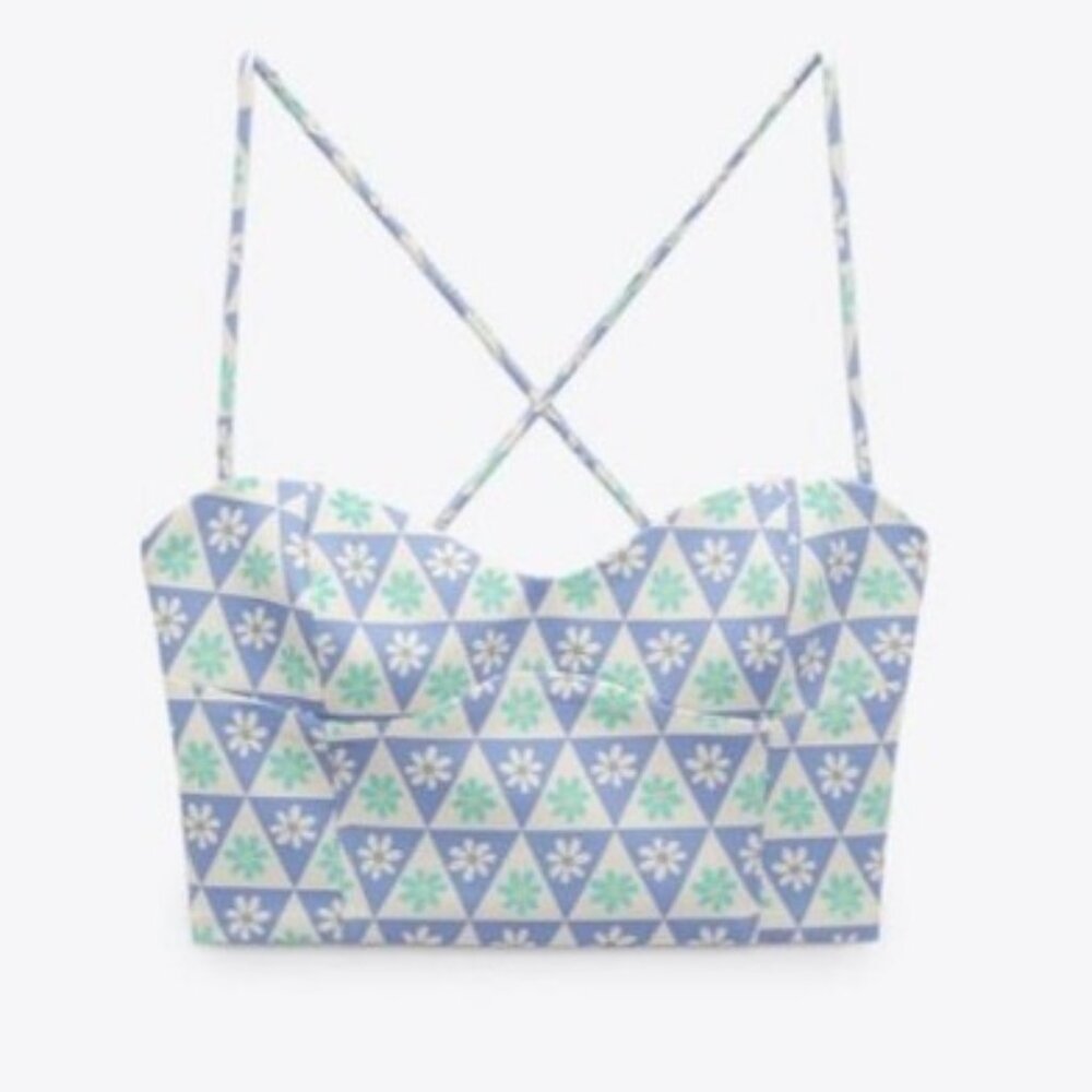Zara Geometric Daisy Print Crop Top